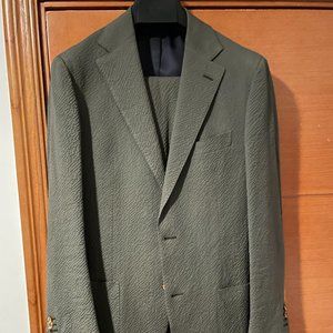Suitsupply Size 38R Olive Green Seersucker Havana Suit